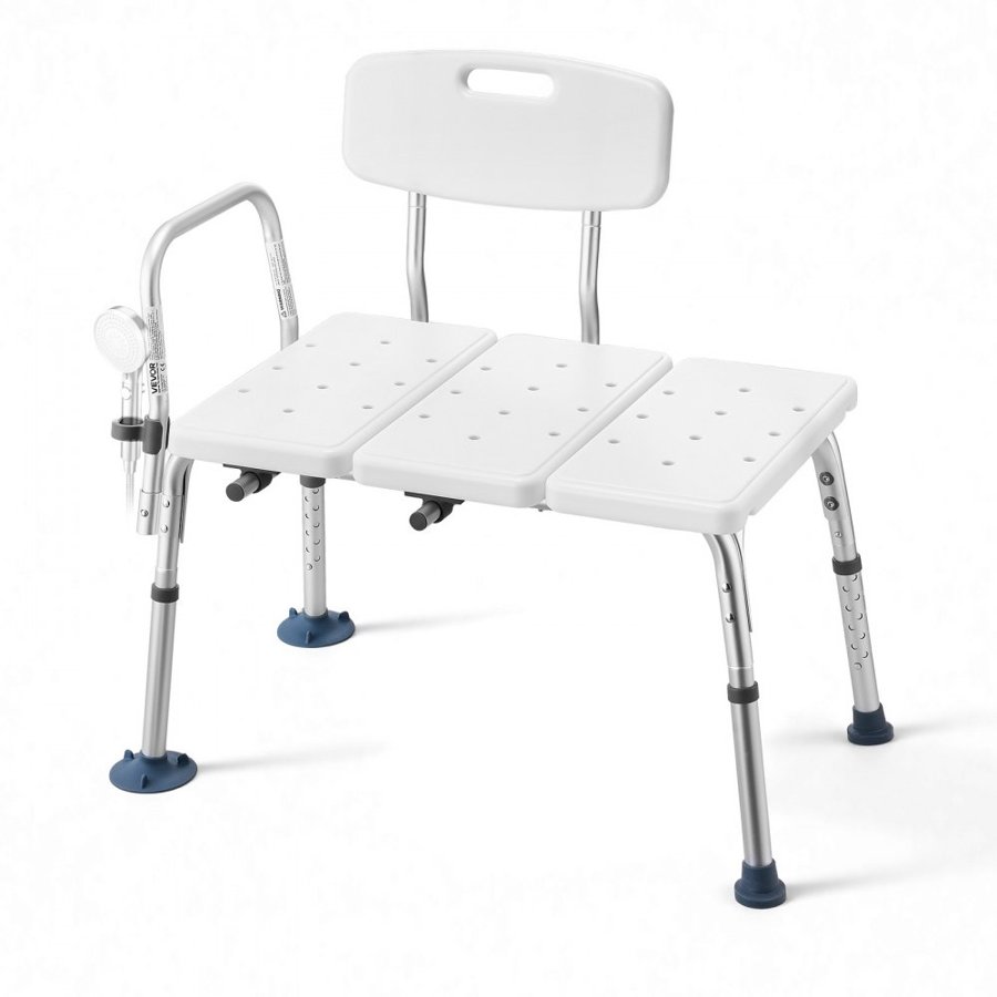 VEVOR Tub Transfer Bench for Bathtub, 180 kg Weight Capacity Heavy Duty Shower Chair with Arm and Backrest, Height Adjustable Bathroom Shower Bench Bath Seat for Adults, Seniors, Elderly and Disabled