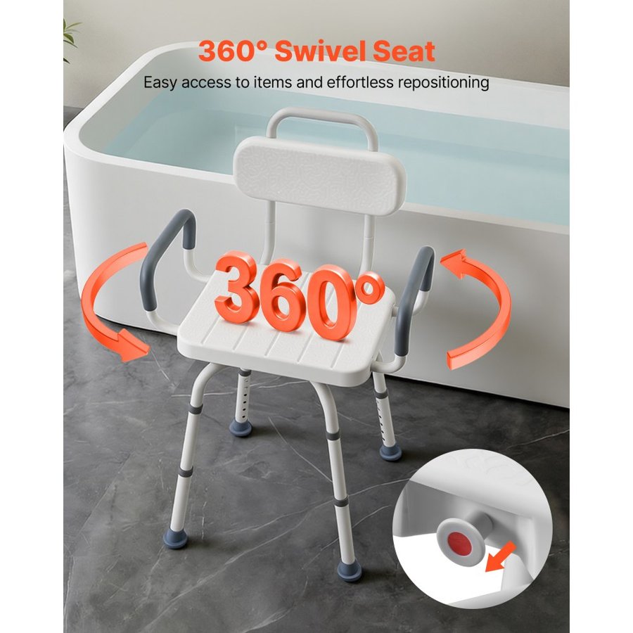 VEVOR Swivel Shower Chair with Arms – 360°, 400 lbs