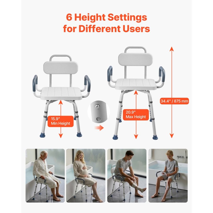 VEVOR Swivel Shower Chair with Arms – 360°, 400 lbs