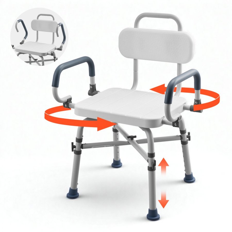 VEVOR Swivel Shower Chair – 500 lbs Capacity, Arms & Back