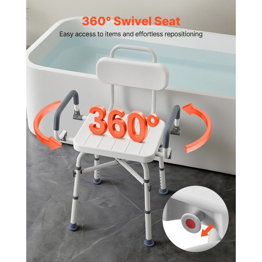 VEVOR Swivel Shower Chair – 500 lbs Capacity, Arms & Back