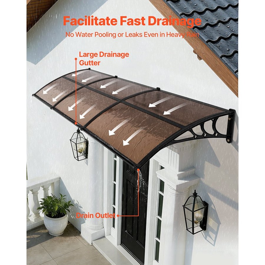 VEVOR Awning Over Front Door – 38"x117", PC Panel, ABS