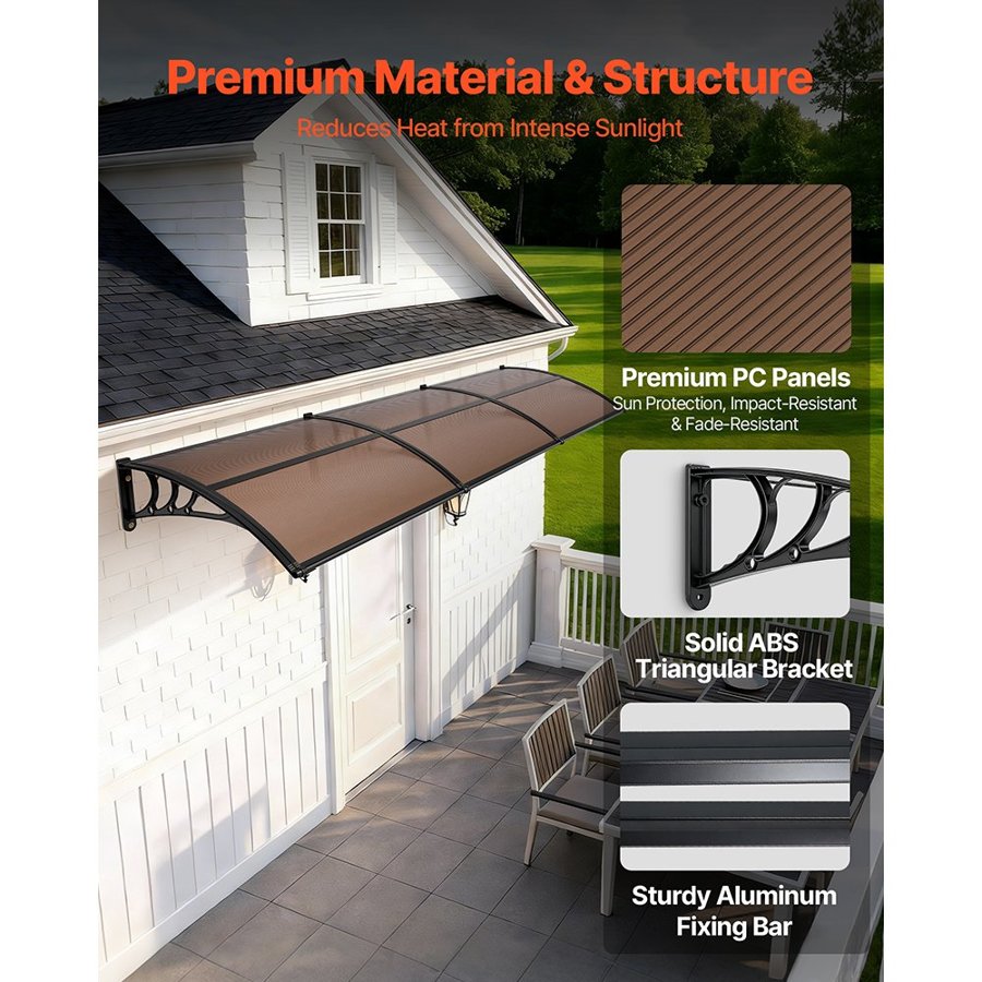 VEVOR Awning Over Front Door – 38"x117", PC Panel, ABS