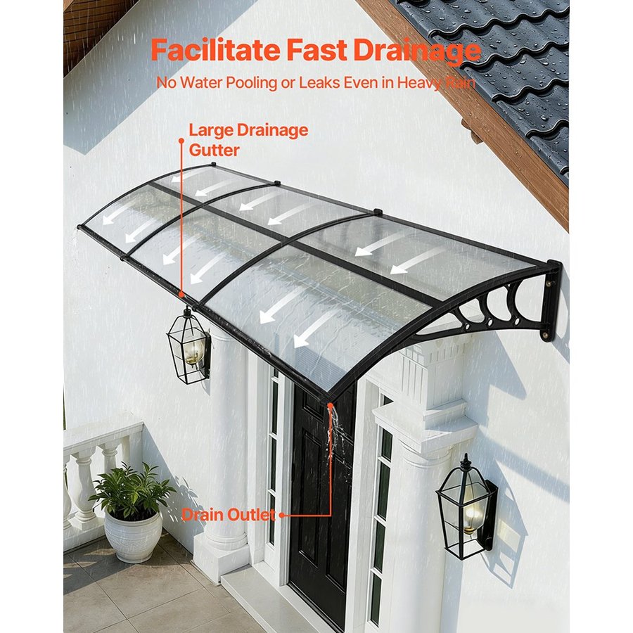VEVOR Modern Front Door Awning – 38x117", PC Panel, ABS