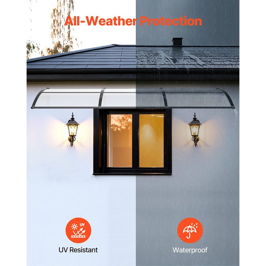 VEVOR Modern Front Door Awning – 38x117", PC Panel, ABS