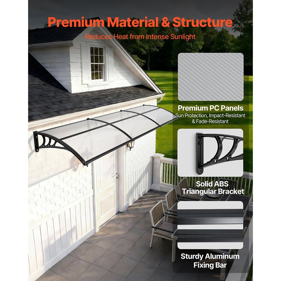 VEVOR Modern Front Door Awning – 38x117", PC Panel, ABS