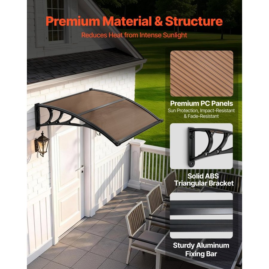 VEVOR Residential Front Door Awnings – 38x40", PC, UPF50+