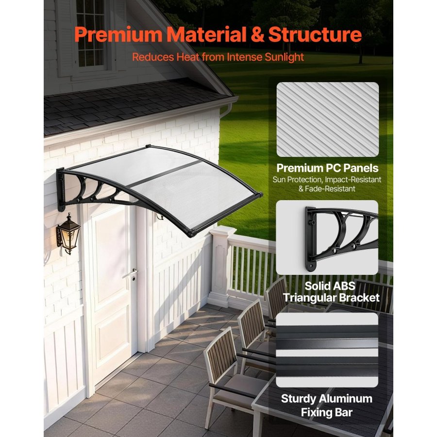 VEVOR Exterior Door Awning – 38"x40", PC Panel, ABS Bracket