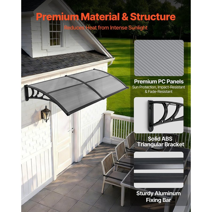 VEVOR Door Overhang Canopy – 38x78", PC Panel, ABS Brackets