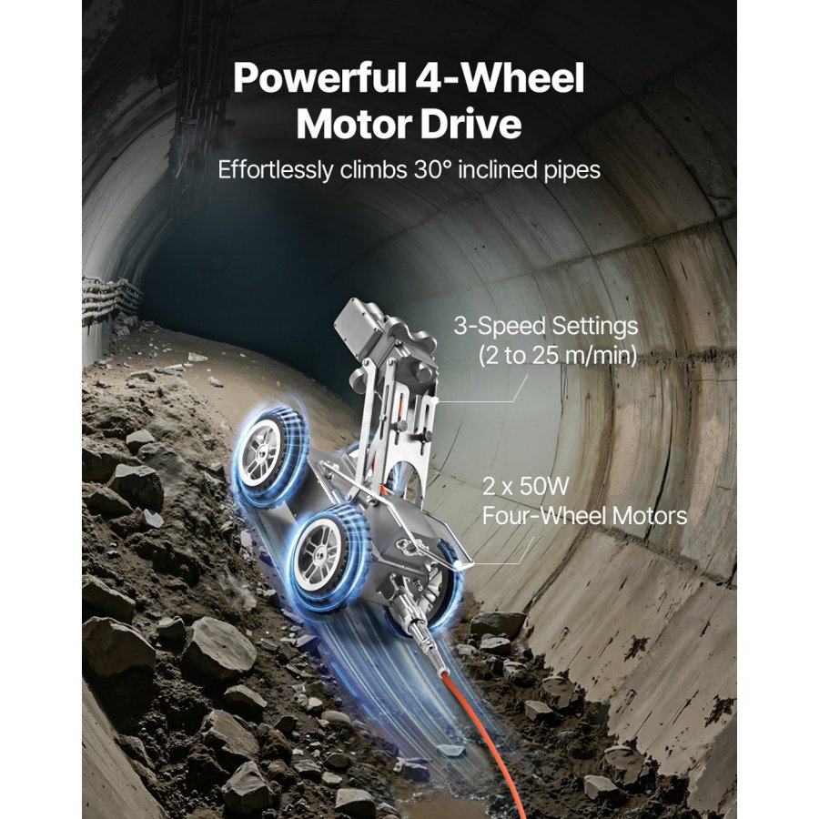 VEVOR Sewer Pipe Inspection Robot, 394FT/120m Pipeline Detection Crawling Robot with 2MP Front/Rear Camera & Touchscreen Tablet, IP68 Plumbing Camera with Lights & Distance Counter for Industrial Pipe