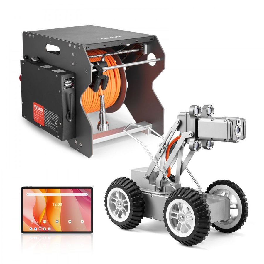 VEVOR Sewer Pipe Inspection Robot, 197FT/60m Pipeline Detection Crawling Robot with 2MP Front/Rear Camera & Touchscreen Tablet, IP68 Plumbing Camera with Lights & Distance Counter for Industrial Pipes