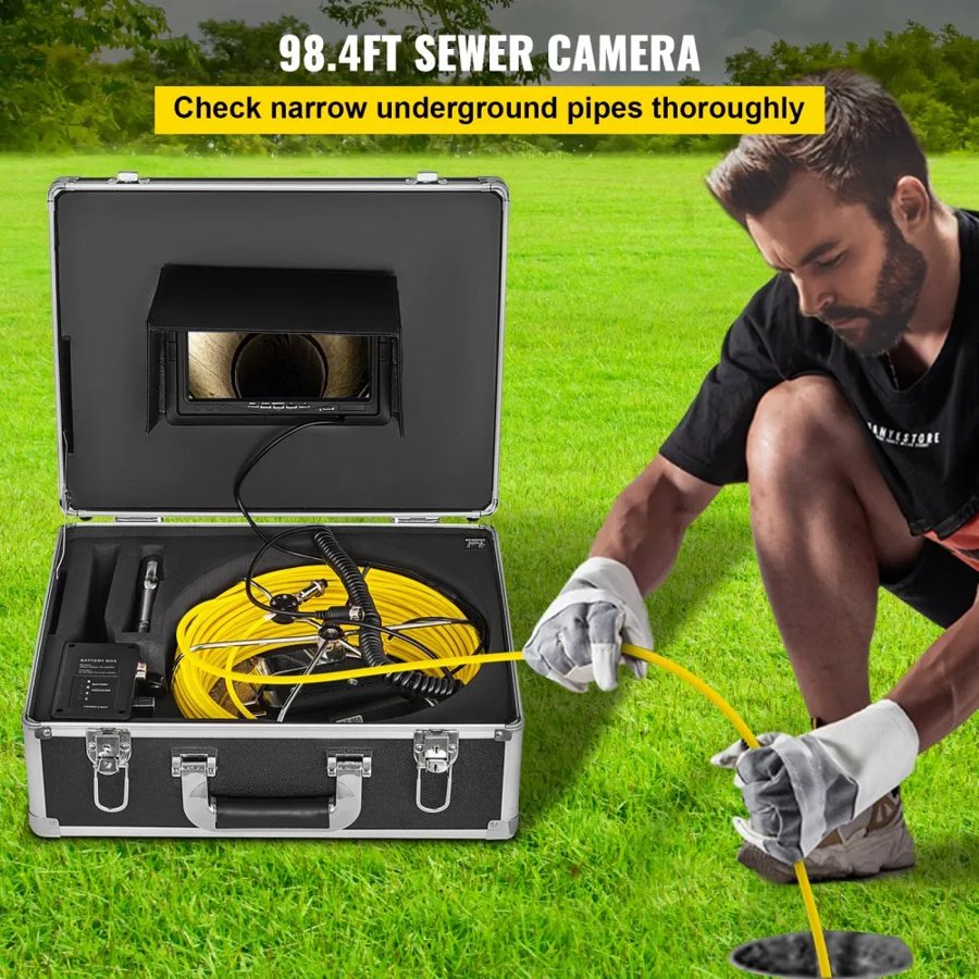 VEVOR Plumbing Drain Camera – 30M/98ft, 7" LCD DVR Kit