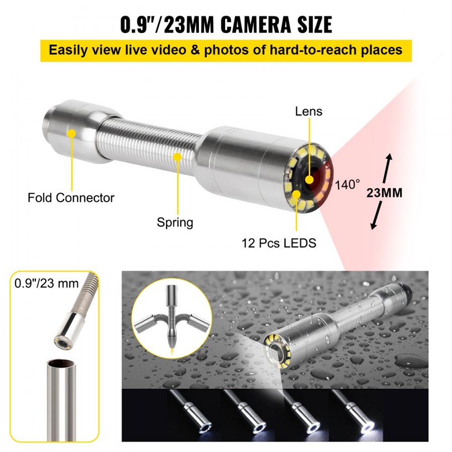 VEVOR Plumbing Snake with Camera – 7" LCD, 164 ft Cable