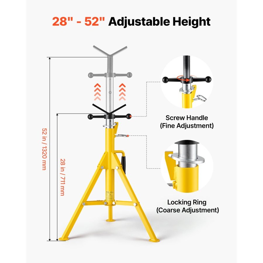 VEVOR V-Head Pipe Stand for 3.2–305 mm Pipes, Heavy-Duty 1134 kg Capacity, Adjustable Height 71–132 cm, Portable Folding Support Stand for Welding, Cutting & Versatile Piping Projects