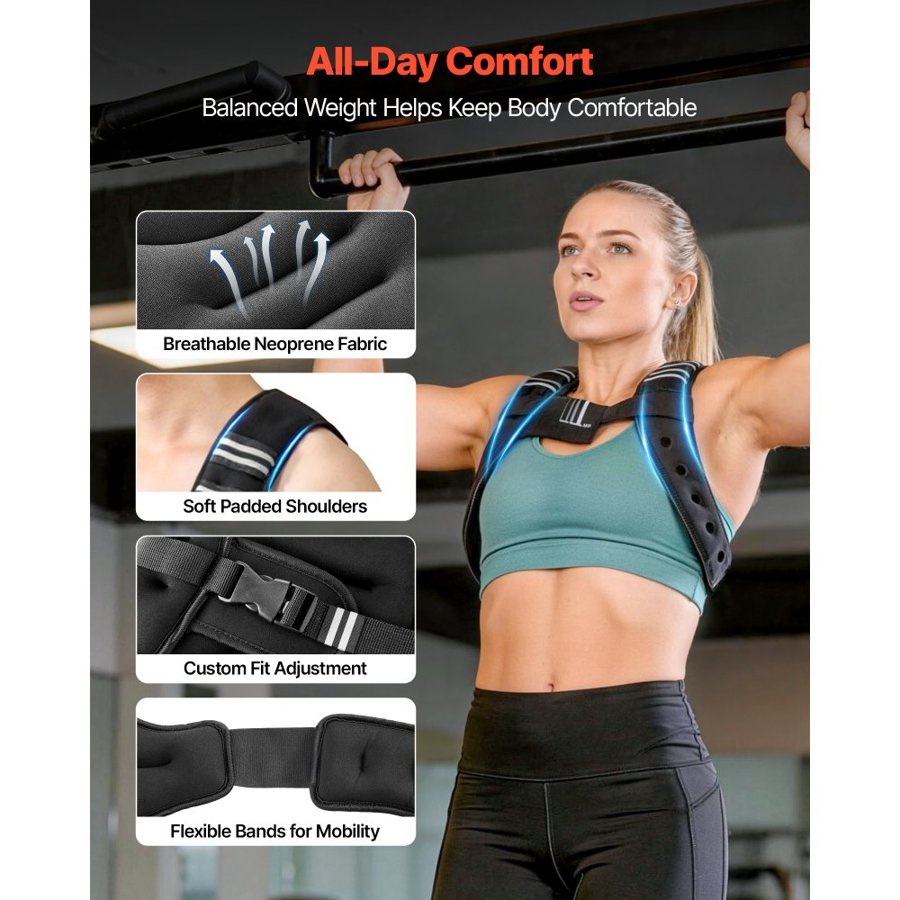 VEVOR Weighted Vest, 4.7 kg Body Weight Vest for Men Women, with Reflective Stripe, Adjustable Buckle, Workout Equipment for Strength Training, Running, Jogging, Fitness, Muscle Building, Weight Loss
