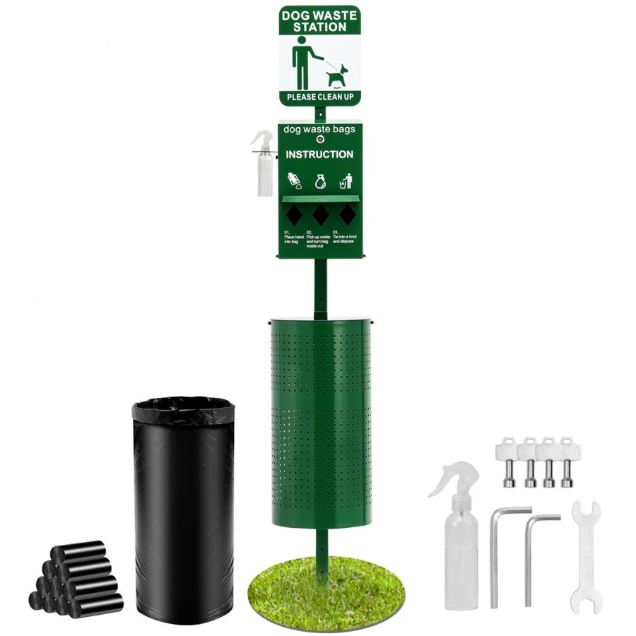 VEVOR Dog Waste Station with Hand Wash Bottle, Commercial Dog Poop Station, 11.5 Gallons Pet Waste Bin with 50 Can Liners, Bag Dispenser & 600 Waste Bags, Outdoor Dog Waste Disposal System for Backyard