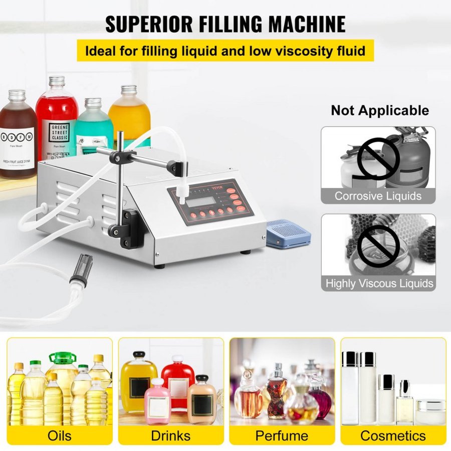 VEVOR Liquid Filling Machine 5-3500ml GFK-160 LCD Display Digital Control Pump Liquid Filler Machine Automatic Liquid Filling Machine
