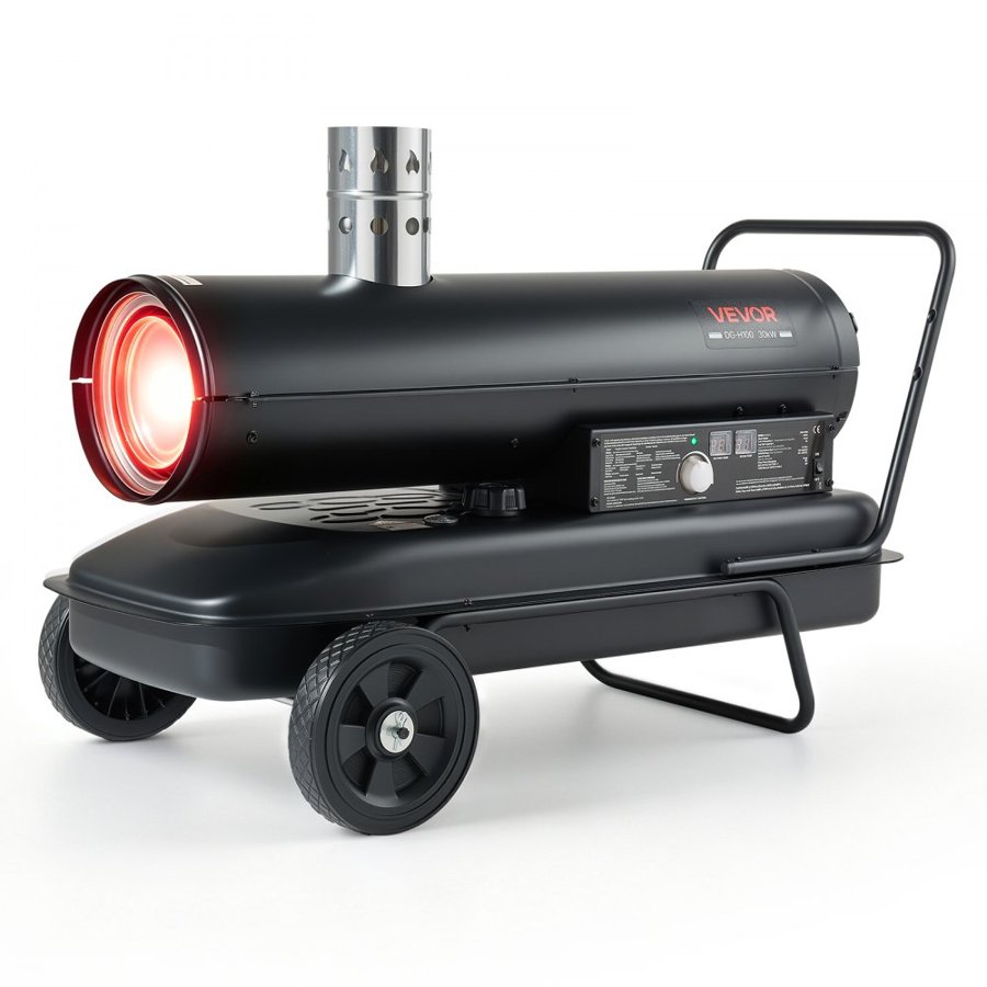 VEVOR Forced Air Kerosene Heater, 30 kW Output Diesel Torpedo Space Heater, for Garage, Warehouse, Workshop, Job Site, Construction, Thermostat Control, Premium Carbon Steel, Indirect-Fired, Black