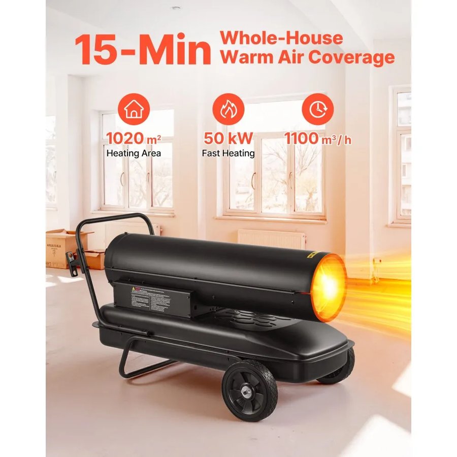 VEVOR Kerosene Diesel Forced Air Heater – 190L Tank, 50kW