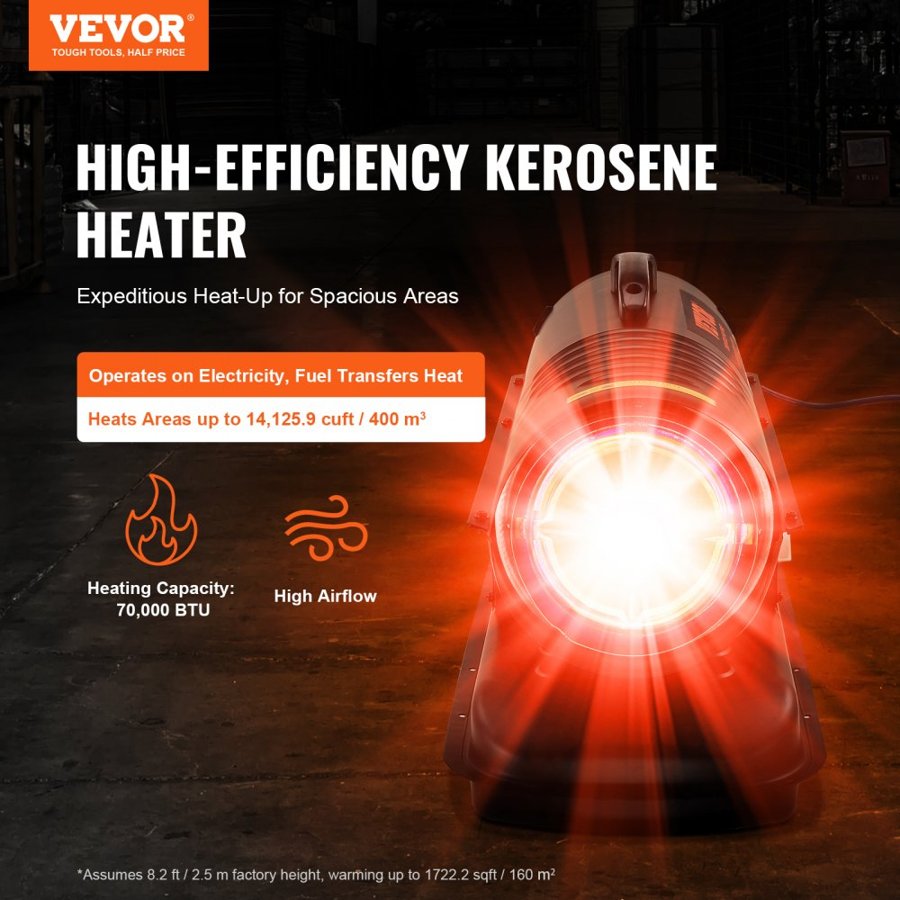 VEVOR 70000 BTU Torpedo Heater – Kerosene/Diesel, 19L Tank