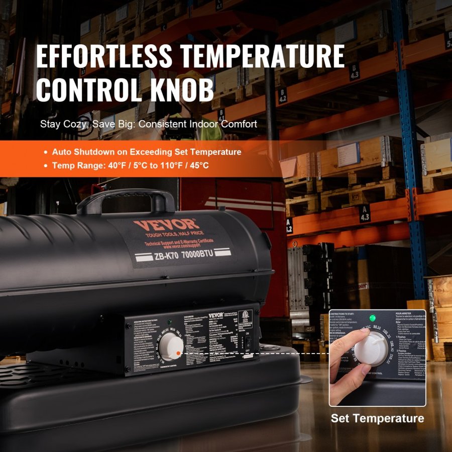 VEVOR 70000 BTU Torpedo Heater – Kerosene/Diesel, 19L Tank