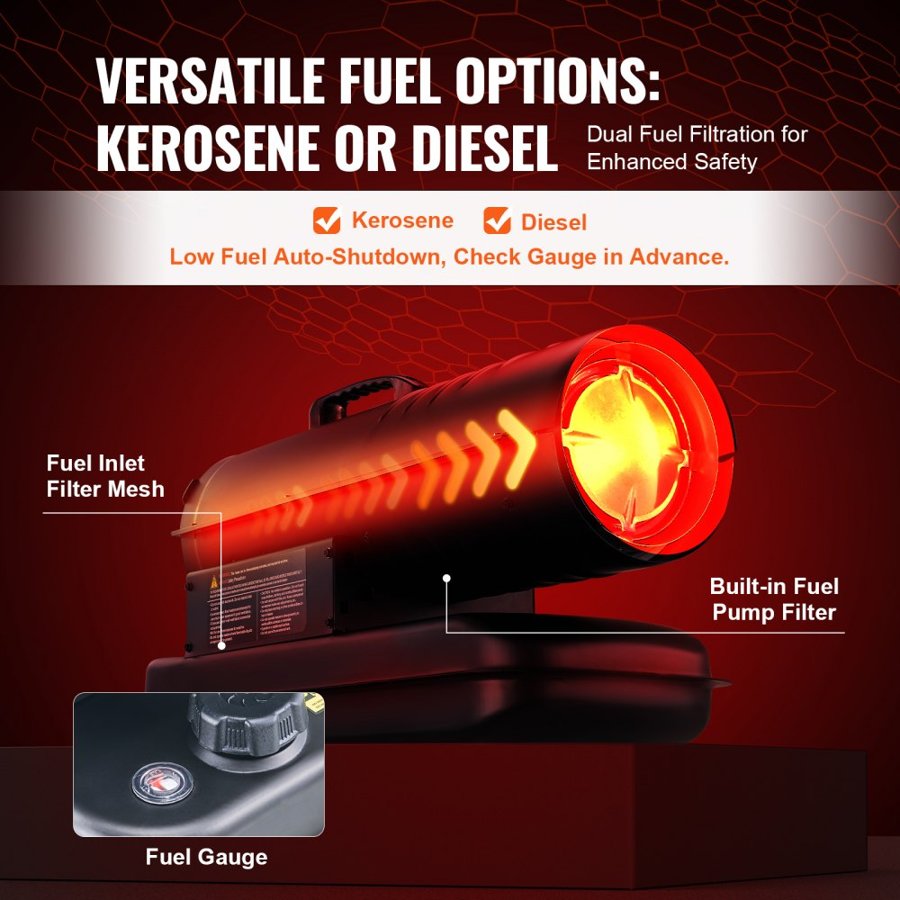 VEVOR 70000 BTU Torpedo Heater – Kerosene/Diesel, 19L Tank