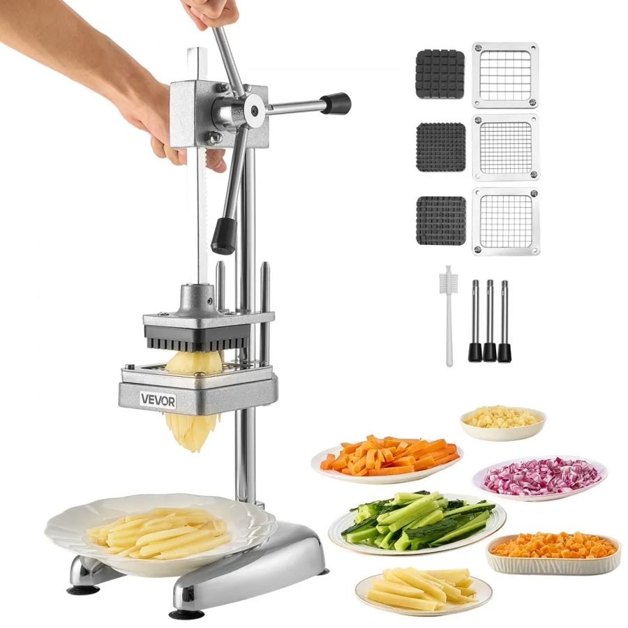 VEVOR Commercial French Fry Cutter, Stainless Steel Vegetable Fruit Chopper with 3 Replacement Blades 12.7mm 9.5mm 6.4mm, Manual Potato Slicer Dicer for Restaurants & Home Kitchen