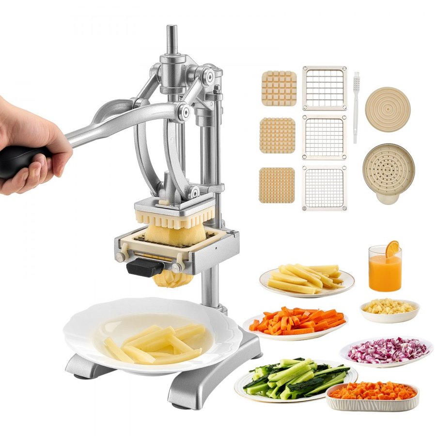 VEVOR Commercial French Fries Cutter – 3 Blades with Juicer