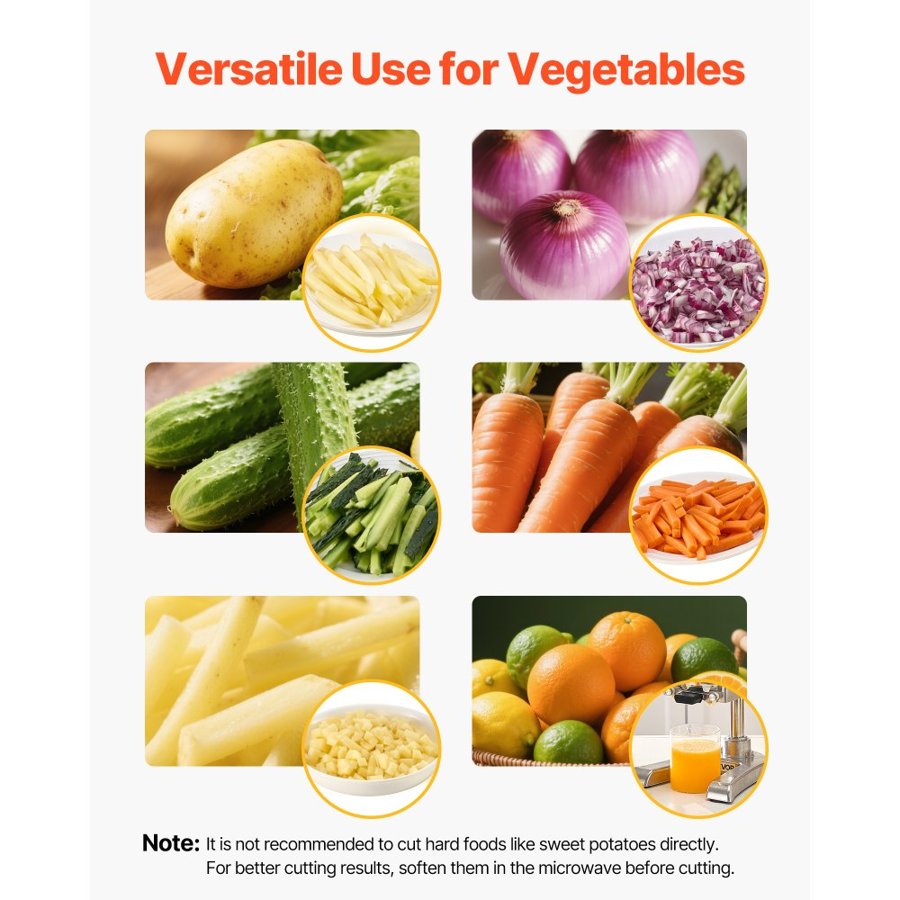VEVOR Commercial French Fries Cutter – 3 Blades with Juicer