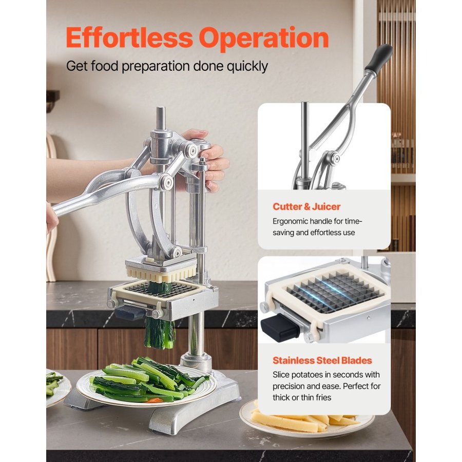 VEVOR Commercial French Fries Cutter – 3 Blades with Juicer