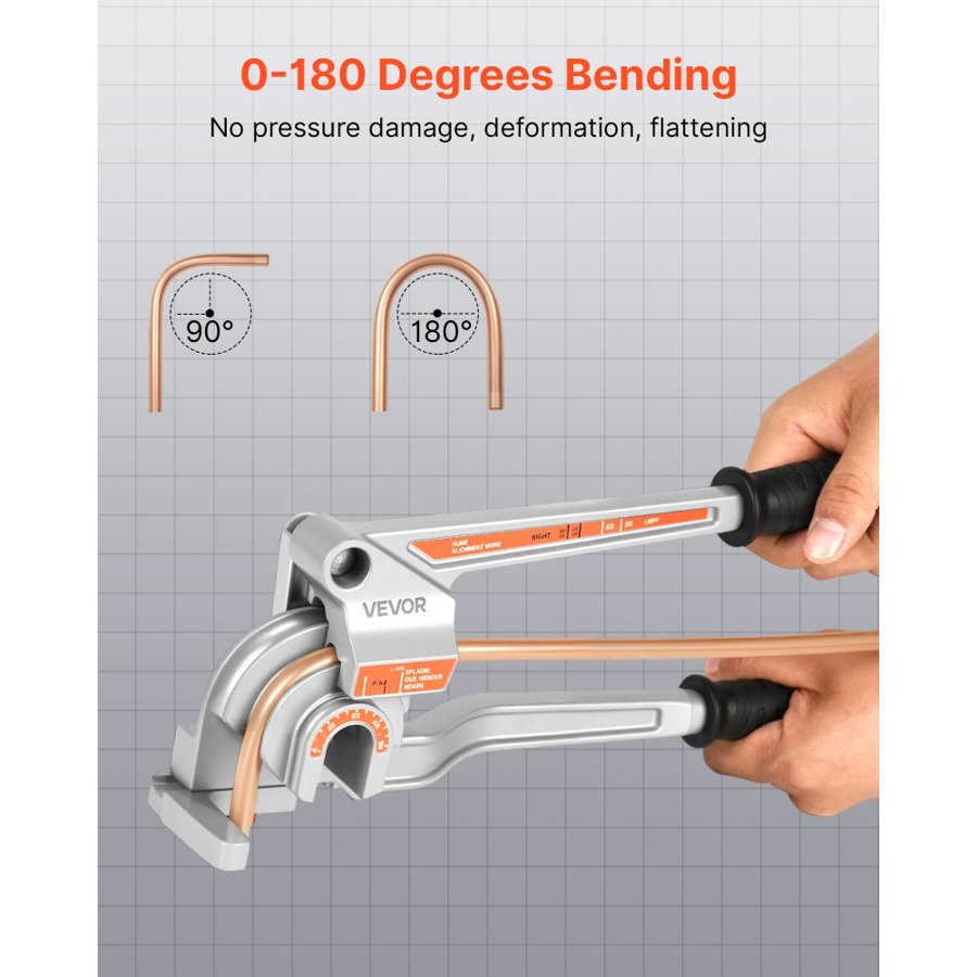 VEVOR Pipe Tube Bender, 1/4" (6.35 mm), 3/8" (9.5 mm), 1/2" (12.7 mm) OD, 3 in 1 Manual Lever Tube Bender, 180° Copper Aluminum Pipes Bending Tool for Automotive Repair, HVAC Air Conditioning