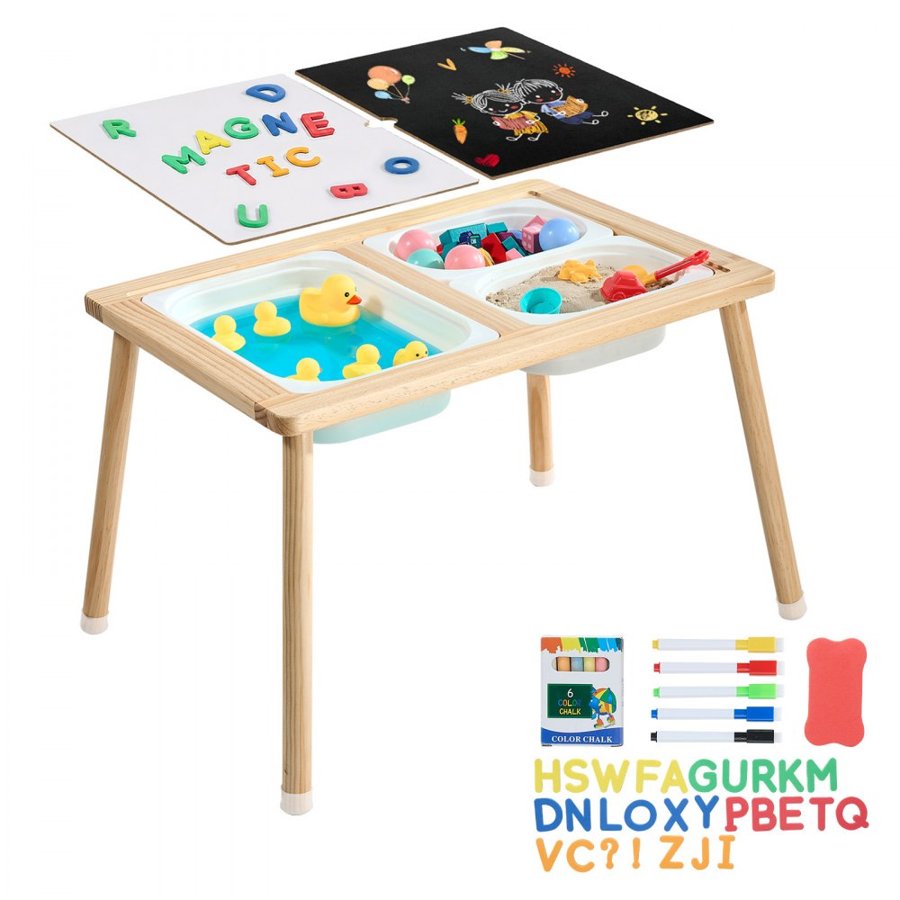 VEVOR Sensory Table for Toddlers – Pine Wood, 3 Storage Bins