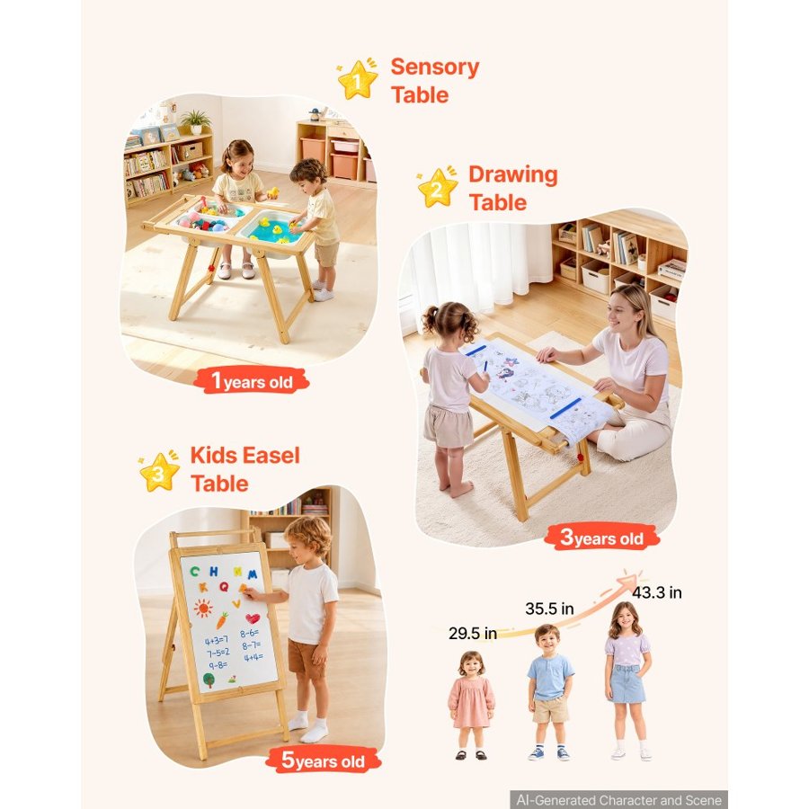 VEVOR Toddler Sensory Table and Art Easel – 82 x 52 x 51 cm