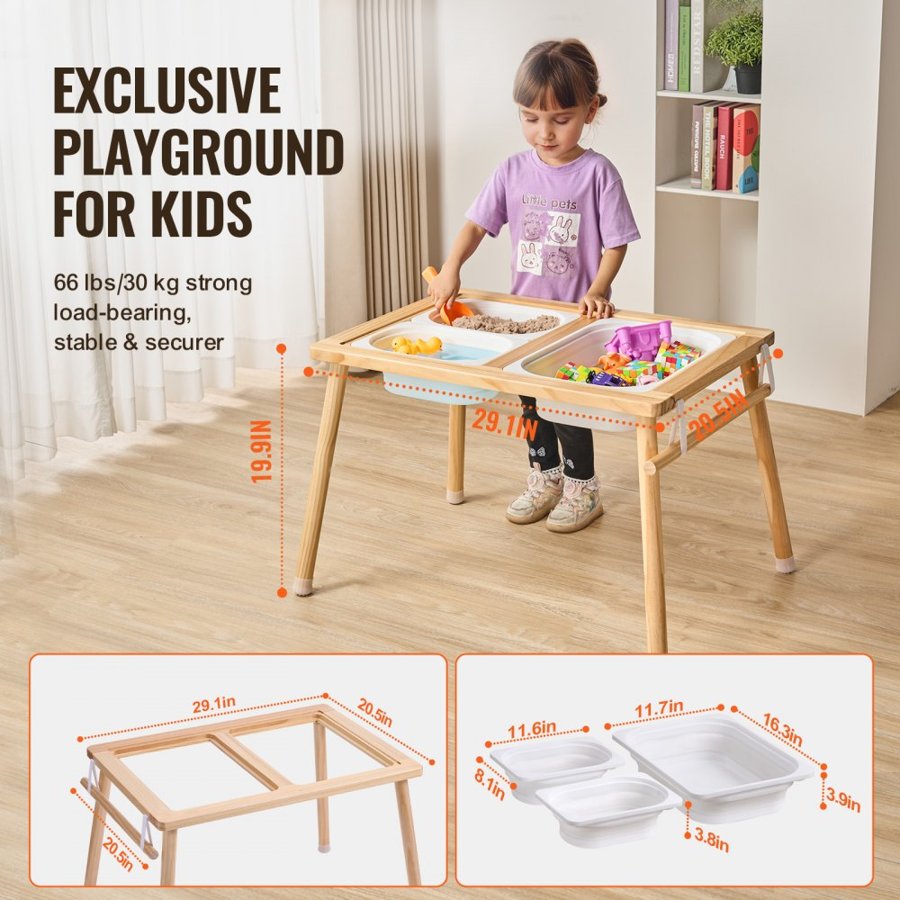 VEVOR Sensory Table for Toddlers, Kids Activity Table with 3 Foldable Storage Bins & Paper Roll Holder, Indoor/Outdoor Play Sand and Water Table, Wooden Kids Sensory Drawing Table, Gift for Boys Girls