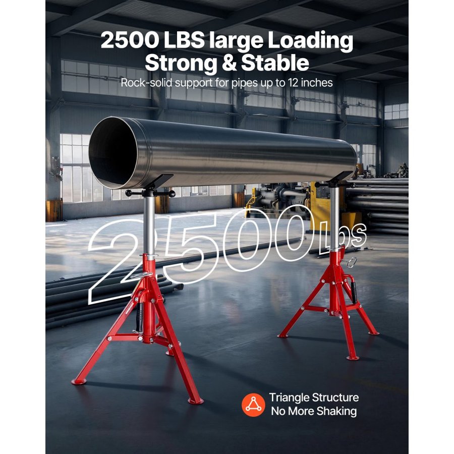 VEVOR V Head Pipe Stand 1/8"-12" Capacity, Adjustable Height 610mm-1067mm, Pipe Stands 1134kg Load Capacity, Portable Folding Pipe Stands, Carbon Steel Body for Enhanced Durability