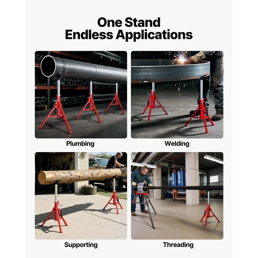 VEVOR V Head Pipe Stand 1/8"-12" Capacity, Adjustable Height 610mm-1067mm, Pipe Stands 1134kg Load Capacity, Portable Folding Pipe Stands, Carbon Steel Body for Enhanced Durability