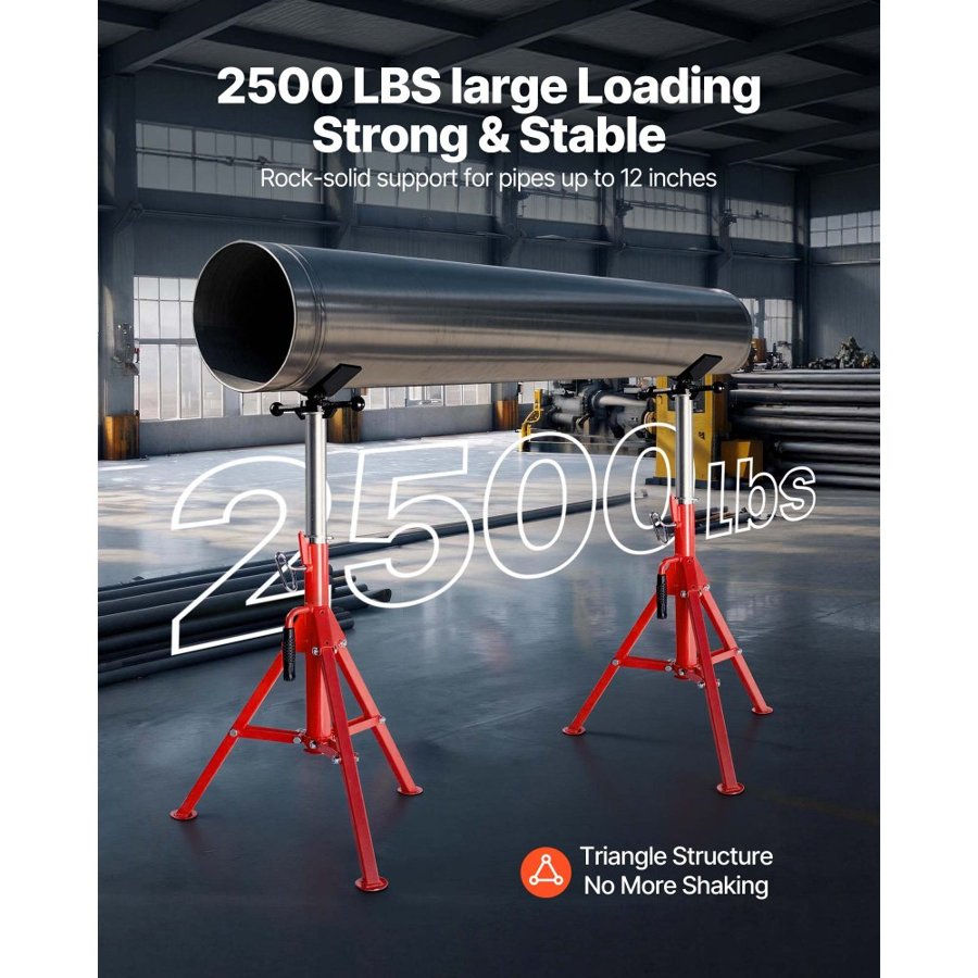 VEVOR V Head Pipe Stand 0.3-30.5 cm Capacity, Adjustable Height 71.1-132.1 cm, Pipe Stands 1133.9 kg Load Capacity, Portable Folding Pipe Stands, Carbon Steel Body More Durable