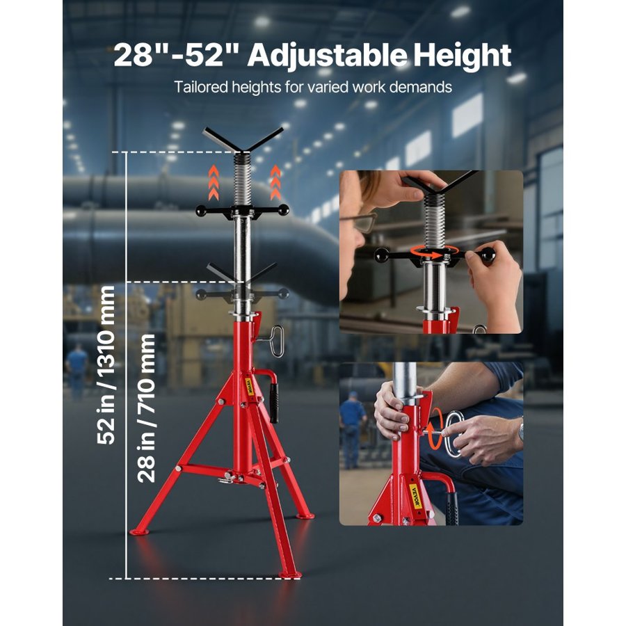 VEVOR V Head Pipe Stand 0.3-30.5 cm Capacity, Adjustable Height 71.1-132.1 cm, Pipe Stands 1133.9 kg Load Capacity, Portable Folding Pipe Stands, Carbon Steel Body More Durable