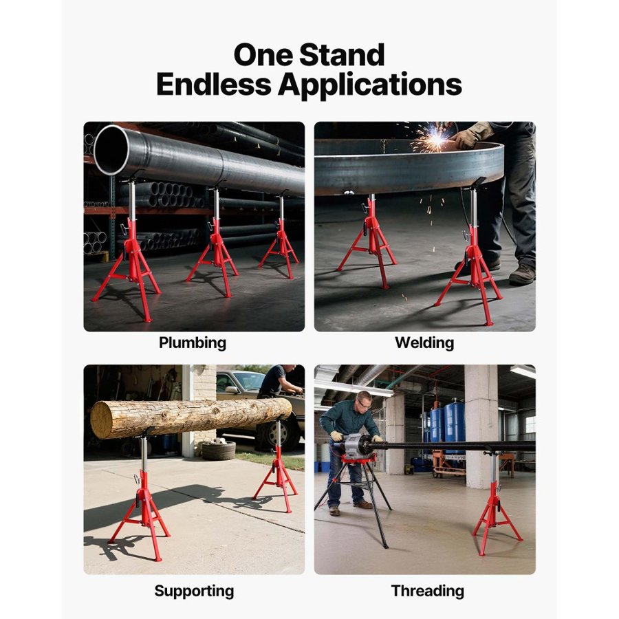 VEVOR V Head Pipe Stand 0.3-30.5 cm Capacity, Adjustable Height 71.1-132.1 cm, Pipe Stands 1133.9 kg Load Capacity, Portable Folding Pipe Stands, Carbon Steel Body More Durable