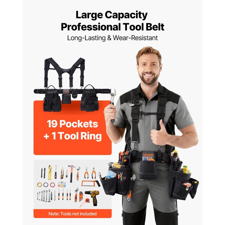 VEVOR Tool Work Belt – 19 Pockets, Fits Waist 31–51 in.