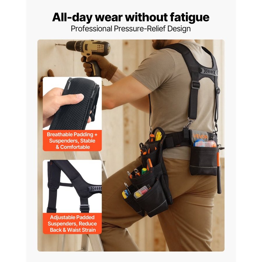 VEVOR Tool Work Belt – 19 Pockets, Fits Waist 31–51 in.