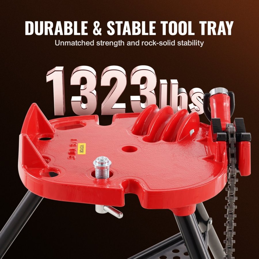 VEVOR Chain Vise with Tripod Stand | 3.2 to 152 mm Pipe Capacity | 600 kg Loading Capacity | Portable Stand with Folding Legs and Tool Tray | Ideal for Plumbing and Pipe Work