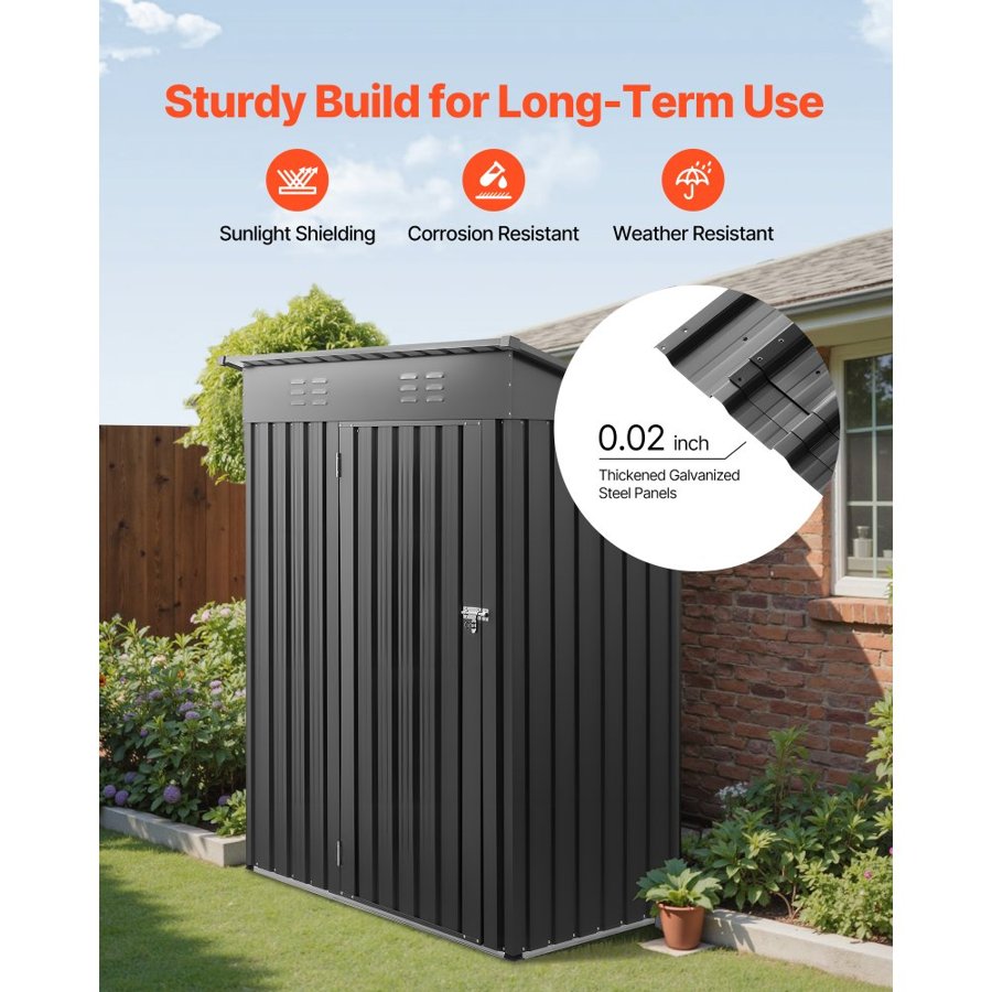 VEVOR 1533 x 876 x 1815 mm Metal Garden Shed, Storage Building with Lockable Door & 2 Louver Vents, Sloped Roof Metal Outdoor Storage Shed, Tool Sheds Outdoor Storage for Backyard, Garden, Patio