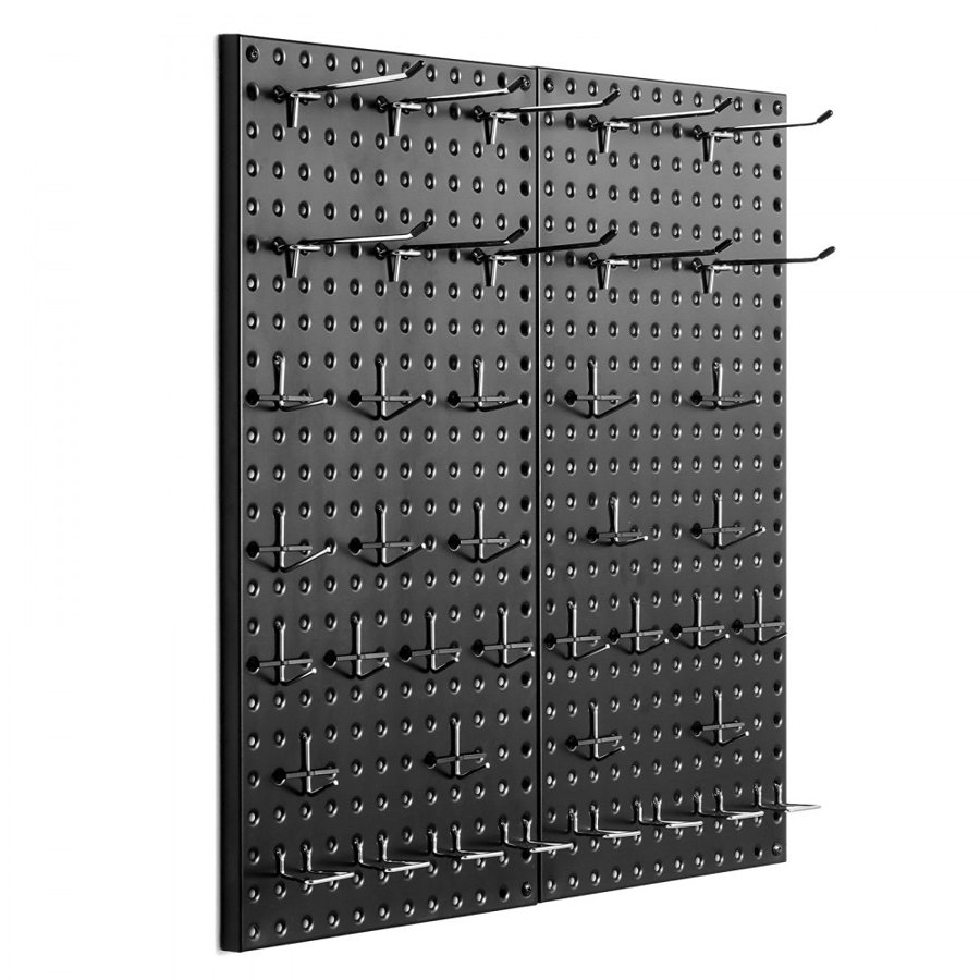 VEVOR Metal Pegboard Panels, 24" x 12" Pegboard, 2 Panels, Heavy Duty Peg Board Wall Organizer with Accessories, for Living Room Garage Tool Storage Office Organization Craft Room Kitchen Home, Black