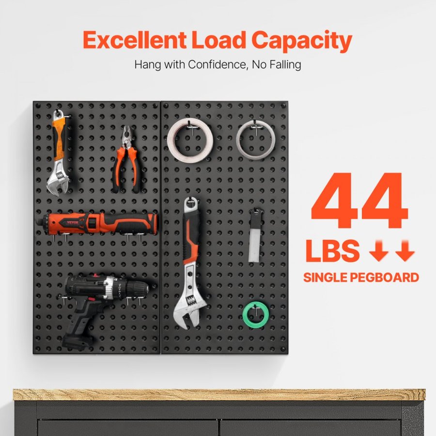 VEVOR Metal Pegboard Panels, 24" x 12" Pegboard, 2 Panels, Heavy Duty Peg Board Wall Organizer with Accessories, for Living Room Garage Tool Storage Office Organization Craft Room Kitchen Home, Black