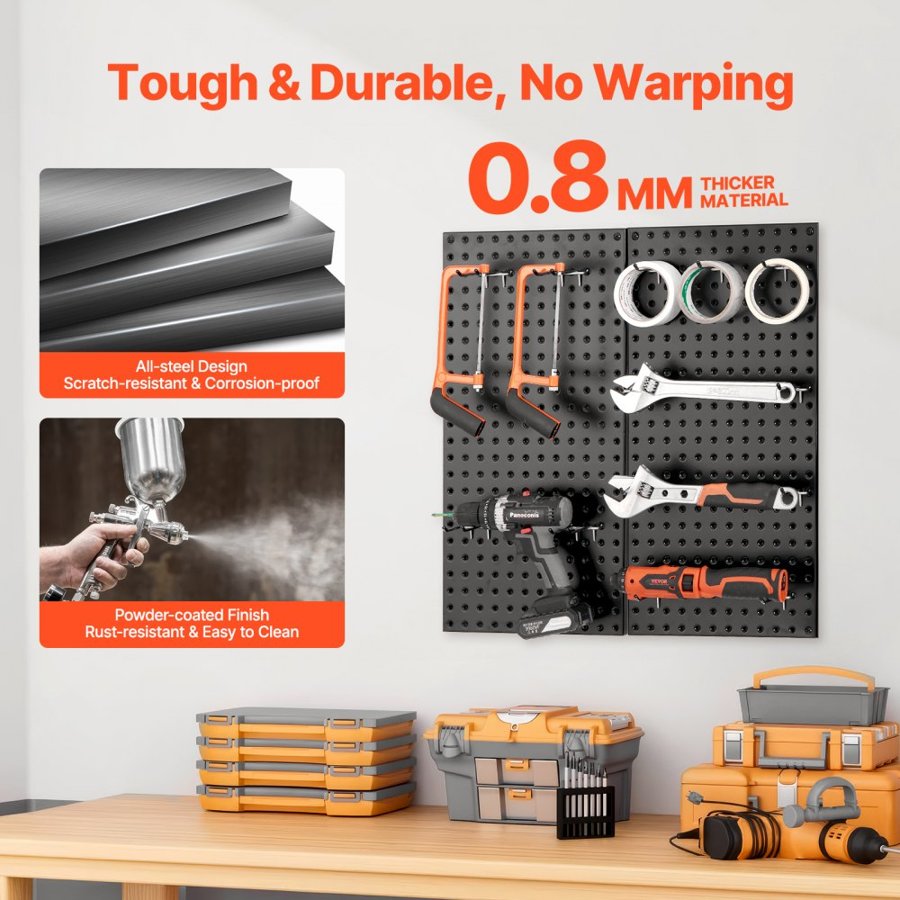 VEVOR Metal Pegboard Panels, 24" x 12" Pegboard, 2 Panels, Heavy Duty Peg Board Wall Organizer with Accessories, for Living Room Garage Tool Storage Office Organization Craft Room Kitchen Home, Black