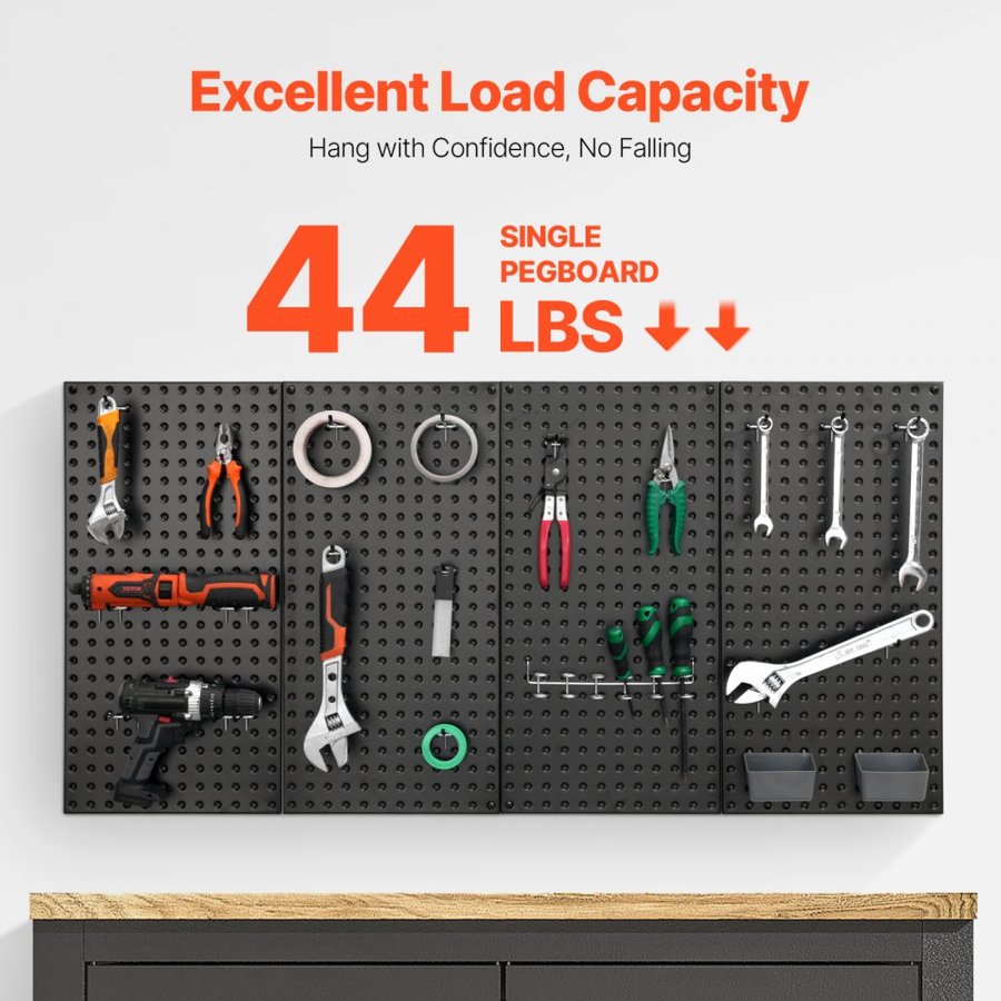 VEVOR Metal Pegboard Panels, 24" x 12" Pegboard, 4 Panels, Heavy Duty Peg Board Wall Organizer with Accessories, for Living Room Garage Tool Storage Office Organization Craft Room Kitchen Home, Black