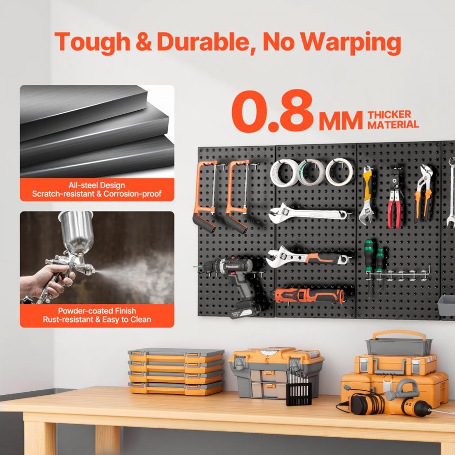 VEVOR Metal Pegboard Panels, 24" x 12" Pegboard, 4 Panels, Heavy Duty Peg Board Wall Organizer with Accessories, for Living Room Garage Tool Storage Office Organization Craft Room Kitchen Home, Black