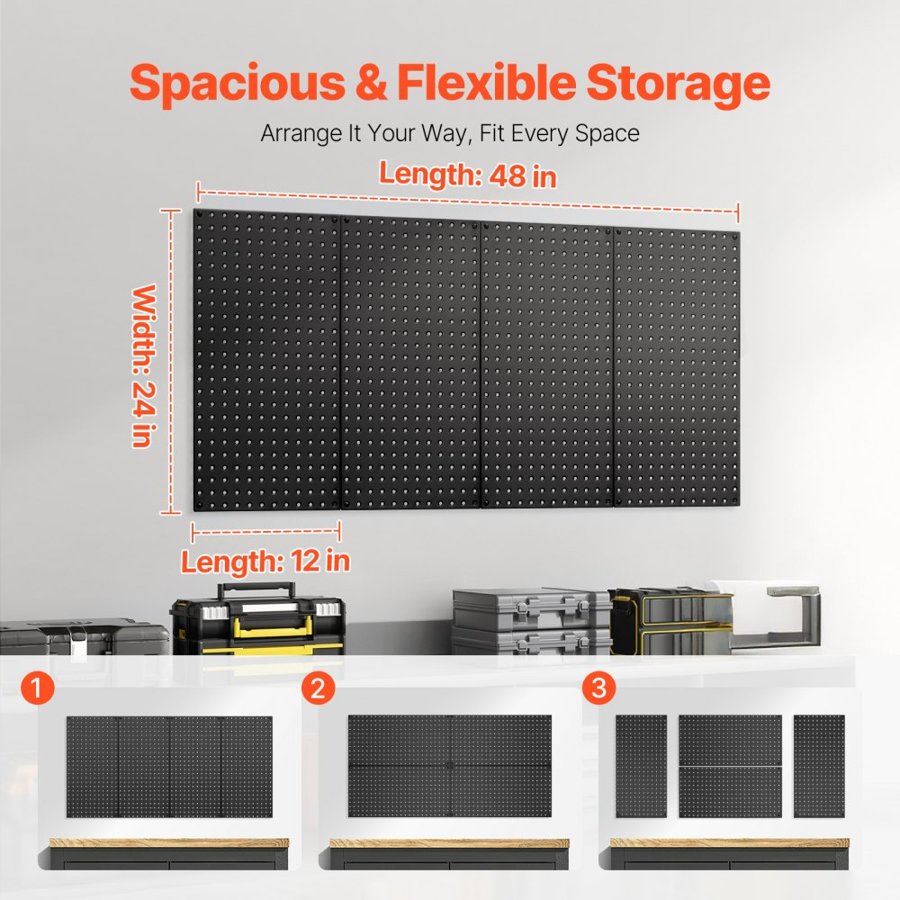 VEVOR Garage Metal Pegboard – 24"×12", 4 Panels Steel