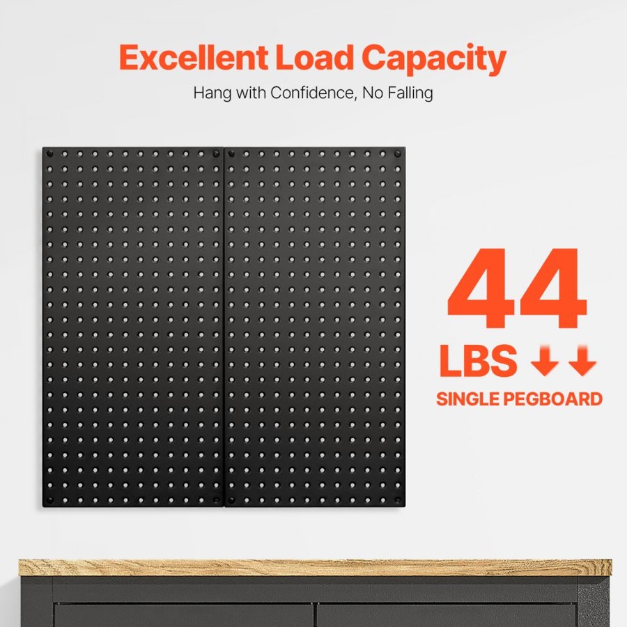 VEVOR Metal Pegboard Panels, 24" x 12" Pegboard, 2 Panels, Heavy Duty Steel Peg Board Wall Organizer, for Living Room Garage Tool Storage Workbench Office Organization Craft Room Kitchen Home, Black